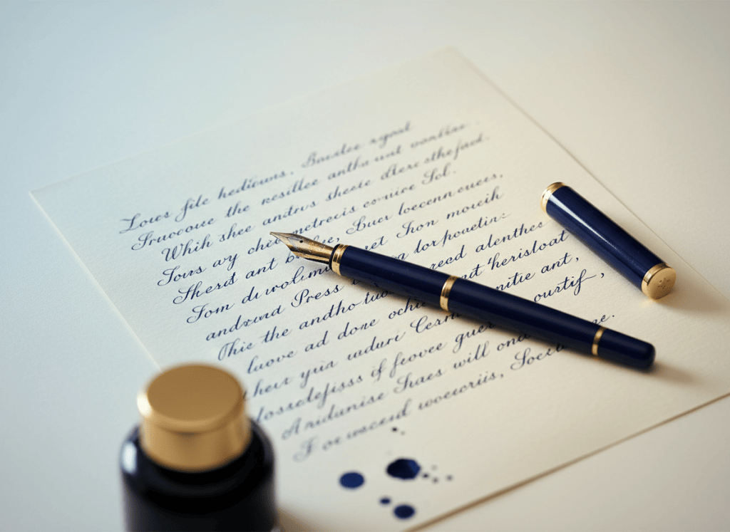 Fountain pen on cream paper with elegant handwriting